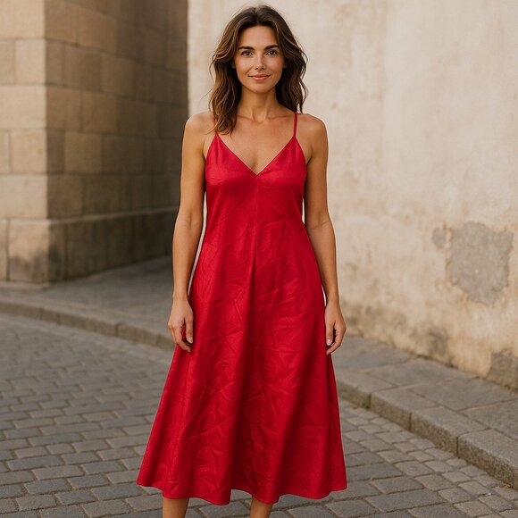 Frederick's of Hollywood Other - VTG Frederick’s Of Hollywood  MIDI Red Satin Dress Slip Nightie 1X Whimsigoth